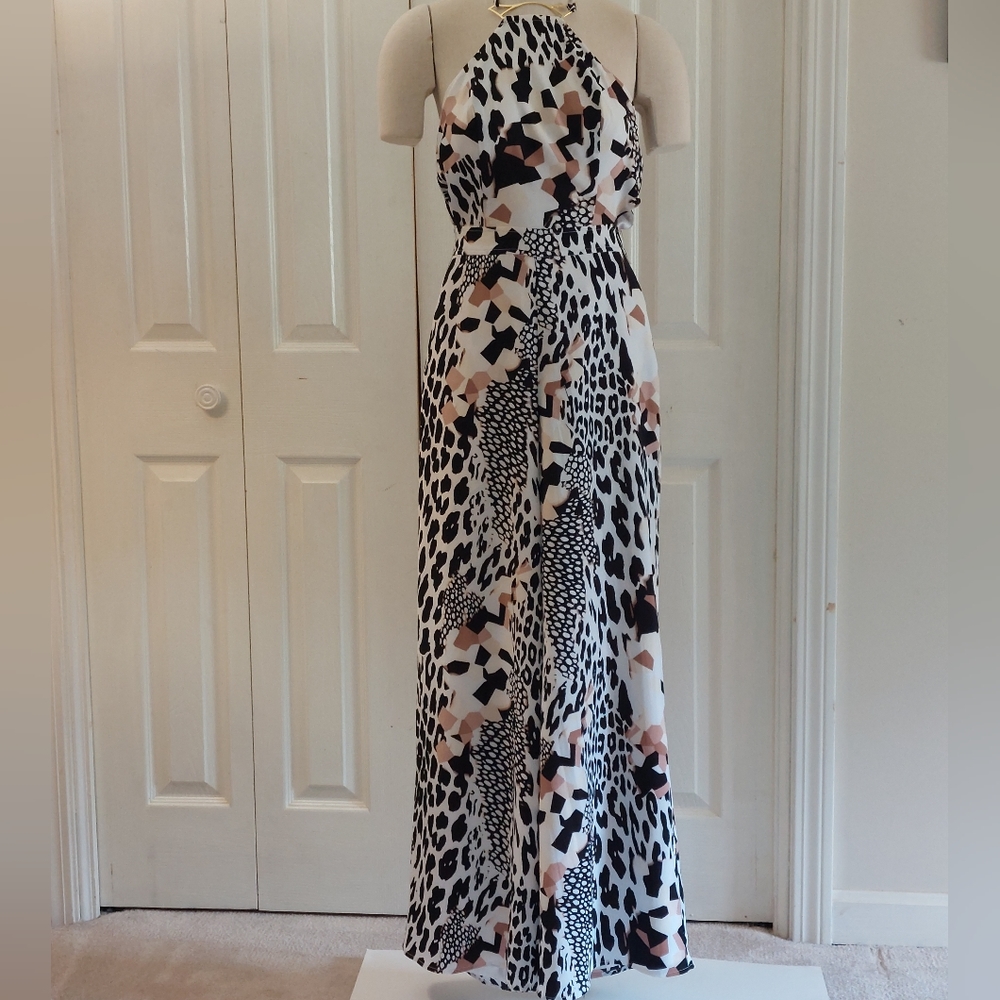 BeBe XS jumpsuit, halter top cut out black,white,brown animal print